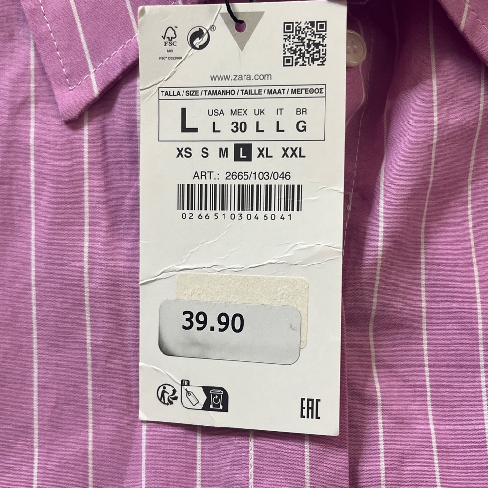 Zara size Large pink cropped button up pinstripe shirt - Picture 4 of 12